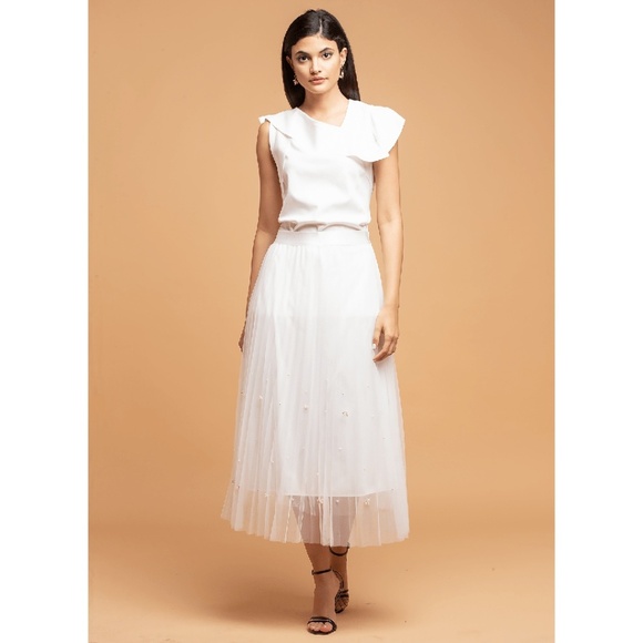 Eva Franco White Pearl Tulle Skirt - Picture 1 of 4